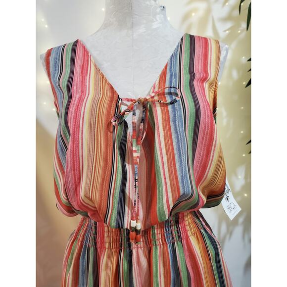 BECCA by Rebecca Virtue Smocked Sleeveless Dress Womens Size M NWT Multi Stripe - Picture 5 of 8